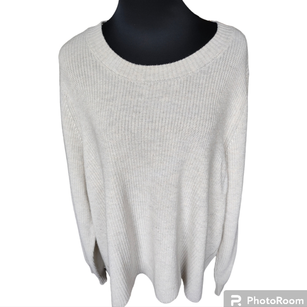 ADDITION ELLE Cotton Blend Crew Neck Oatmeal Color Knit Sweater Size 4X